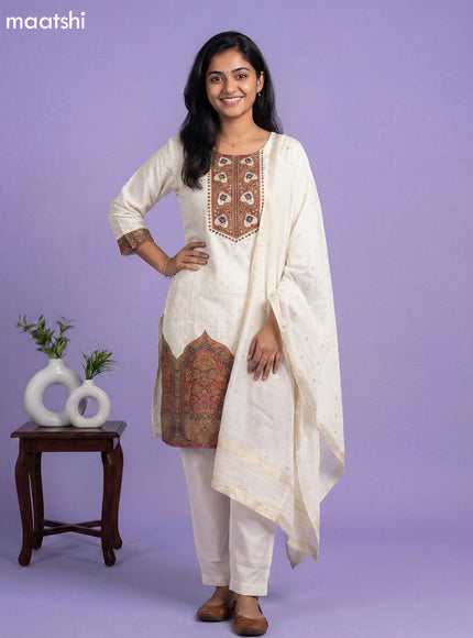 Cream Banarasi Silk Position Prints Straight Suit