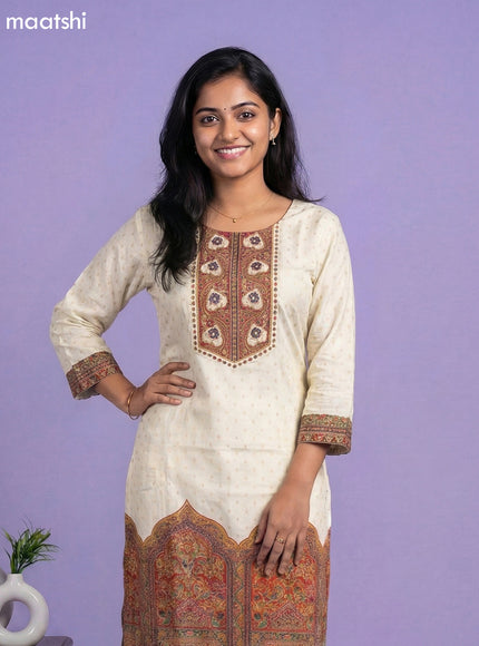 Cream Banarasi Silk Position Prints Straight Suit