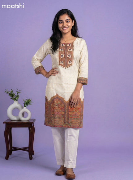 Cream Banarasi Silk Position Prints Straight Suit