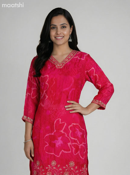 Pink Crepe Silk Printed & Beaded Work Short Straight Suit