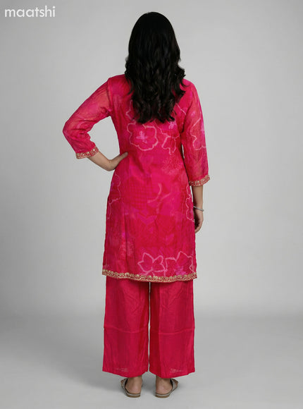 Pink Crepe Silk Printed & Beaded Work Short Straight Suit