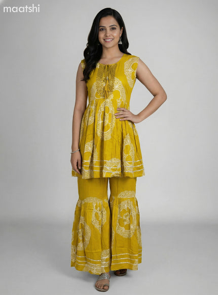 Mustard Shade Rayon Floral Printed Short Anarkali Suit