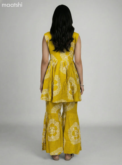 Mustard Shade Rayon Floral Printed Short Anarkali Suit