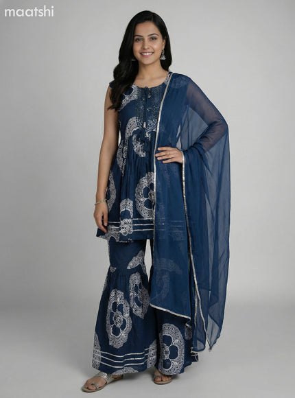 Peacock Blue Rayon Floral Printed Short Anarkali Suit