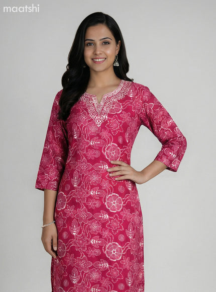 Dark Pink Art Silk Floral Printed & Embroidery Work Straight Suit Straight Cut Pant