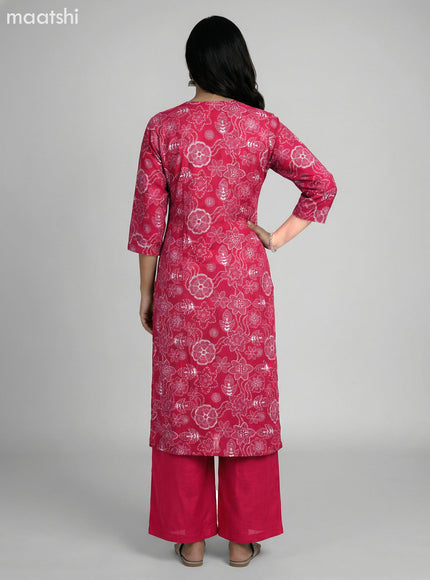Dark Pink Art Silk Floral Printed & Embroidery Work Straight Suit Straight Cut Pant