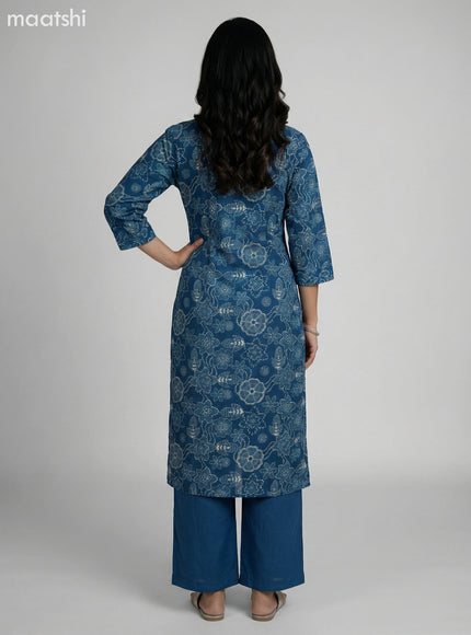 Pecock Blue Art Silk Floral Printed & Embroidery Work Straight Suit Straight Cut Pant