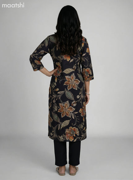 Black Art Silk Floral Printed & Embroidery Work Straight Suit Straight Cut Pant