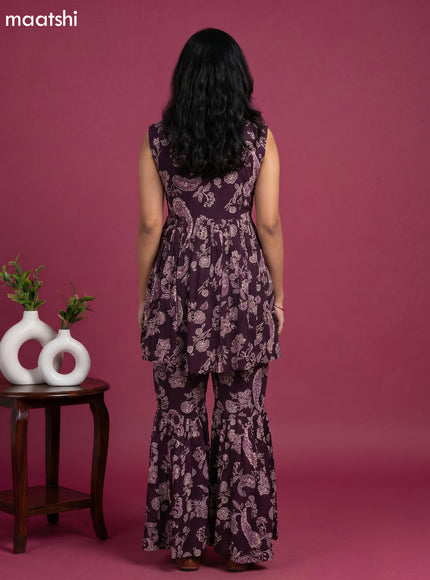 Deep Wine Rayon Floral Printed Short Anarkali Suit
