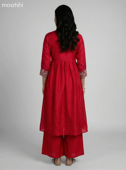 Dark Pink Art Tussar Embroidery Work Anarkali Suit