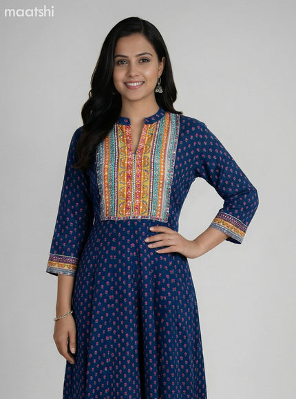 Peacock Blue Crepe Silk Printed Long Anarkali Suit