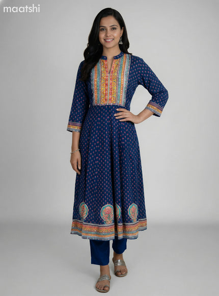 Peacock Blue Crepe Silk Printed Long Anarkali Suit