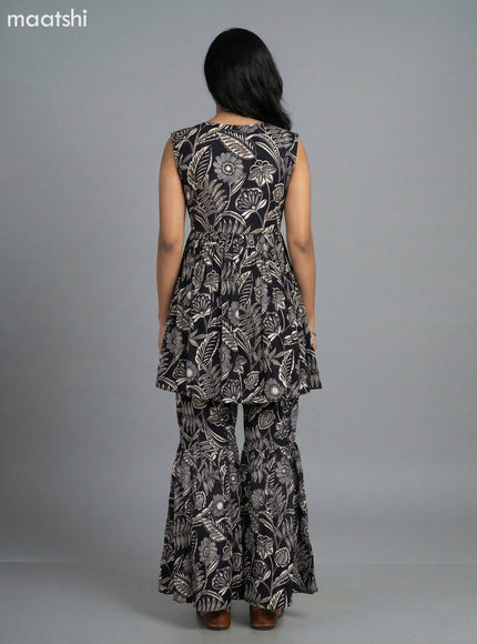 Black and Cream Rayon Floral Printed Short Anarkali Suit