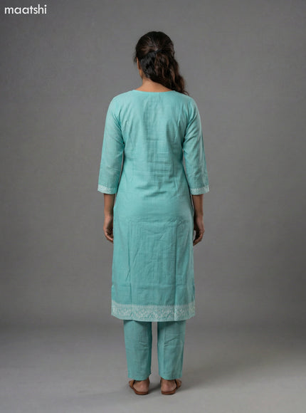 Teal Blue Chanderi Thread Embroidery Work Straight Suit