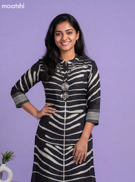 Black Art Tussar Printed Fish Cut Kurti Set
