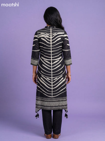 Black Art Tussar Printed Fish Cut Kurti Set