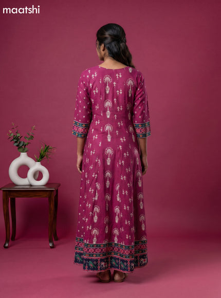 Magenta Pink Art Tussar Warli Printed Anarkali Kurti