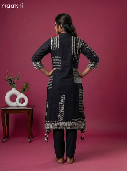 Black Art Tussar Printed Fish Cut Kurti Set