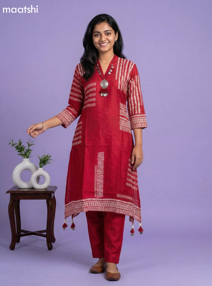 Pink Art Tussar Printed Fish Cut Kurti Set