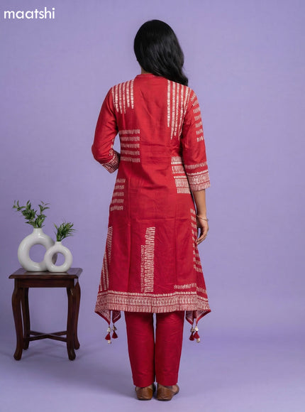 Pink Art Tussar Printed Fish Cut Kurti Set