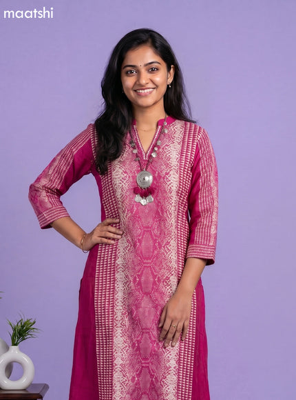 Magenta Pink Art Tussar Printed Fish Cut Kurti Set