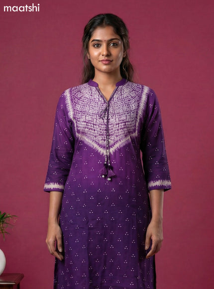 Purple Art Tussar Shibori Printed Fish Cut Kurti Set