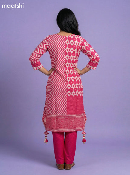 Pink and Beige Art Tussar Printed Fish Cut Kurti Set