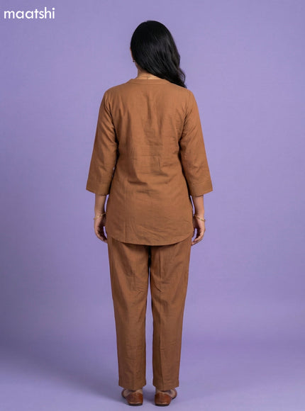 Brown Rayon Embroidery Work Short Co-Ord Set