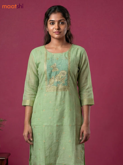 Pastel Green Chanderi Embroidery Work Straight Suit