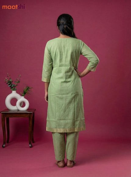Pastel Green Chanderi Embroidery Work Straight Suit