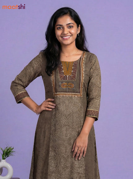 Dark Mehendi Green Muslin Printed & Embroidery Work Anarkali Suit