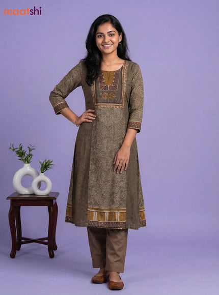 Dark Mehendi Green Muslin Printed & Embroidery Work Anarkali Suit