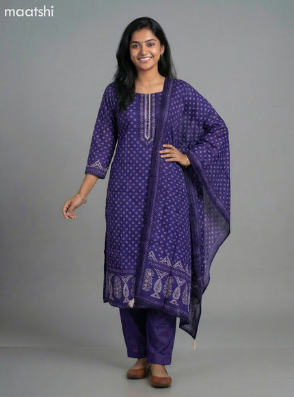 Purple Art Tussar Printed Straight Suit
