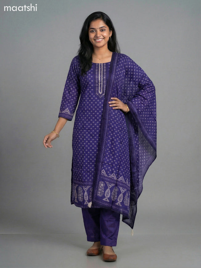 Purple Art Tussar Printed Straight Suit