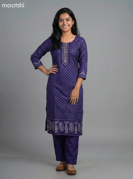 Purple Art Tussar Printed Straight Suit