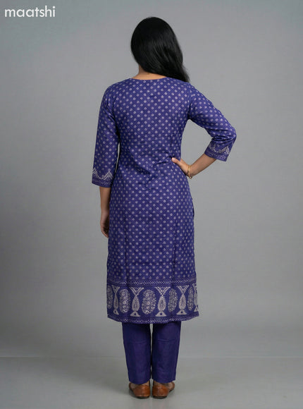 Purple Art Tussar Printed Straight Suit
