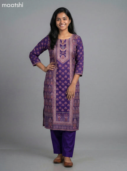 Purple Modal Printed Straight Suit