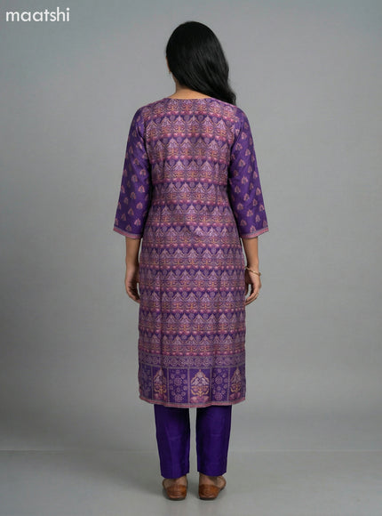 Purple Modal Printed Straight Suit