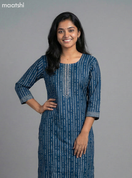 Peacock Blue Art Tussar Bandhani Printed Straight Suit