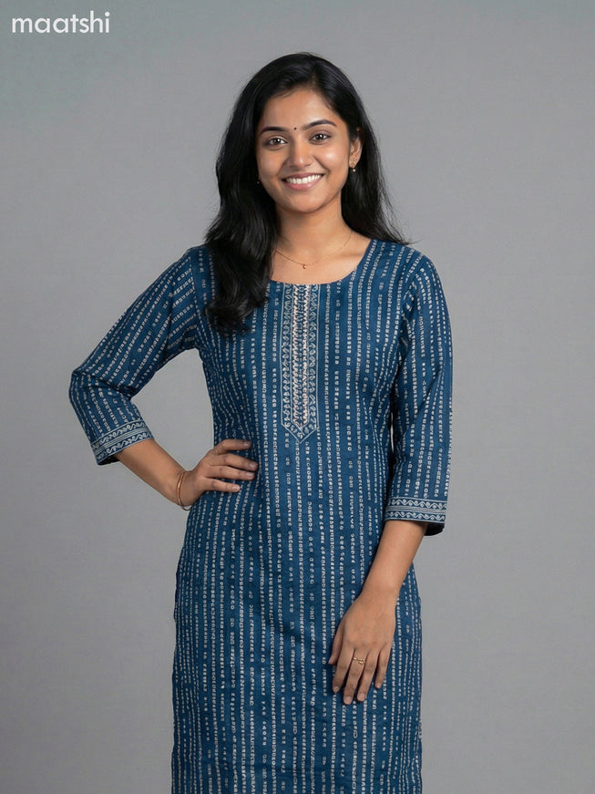 Peacock Blue Art Tussar Bandhani Printed Straight Suit