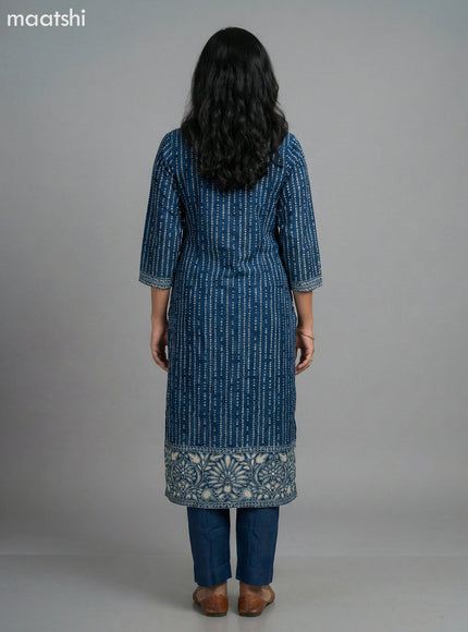 Peacock Blue Art Tussar Bandhani Printed Straight Suit