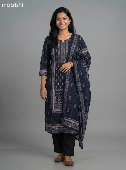 Black Modal Printed Straight Suit