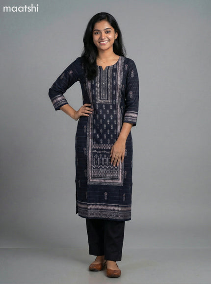 Black Modal Printed Straight Suit