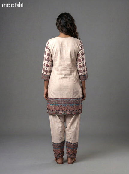 Beige and Maroon Modal Ajrakh Printed Kurti Set