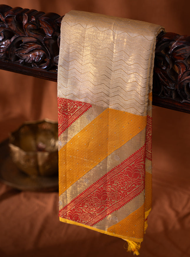 Tissue Kanchipuram Gold And With Zig Zag Pattern