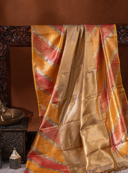 Tissue Kanchipuram Gold And With Zig Zag Pattern