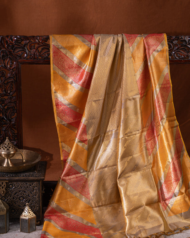 Tissue Kanchipuram Gold And With Zig Zag Pattern