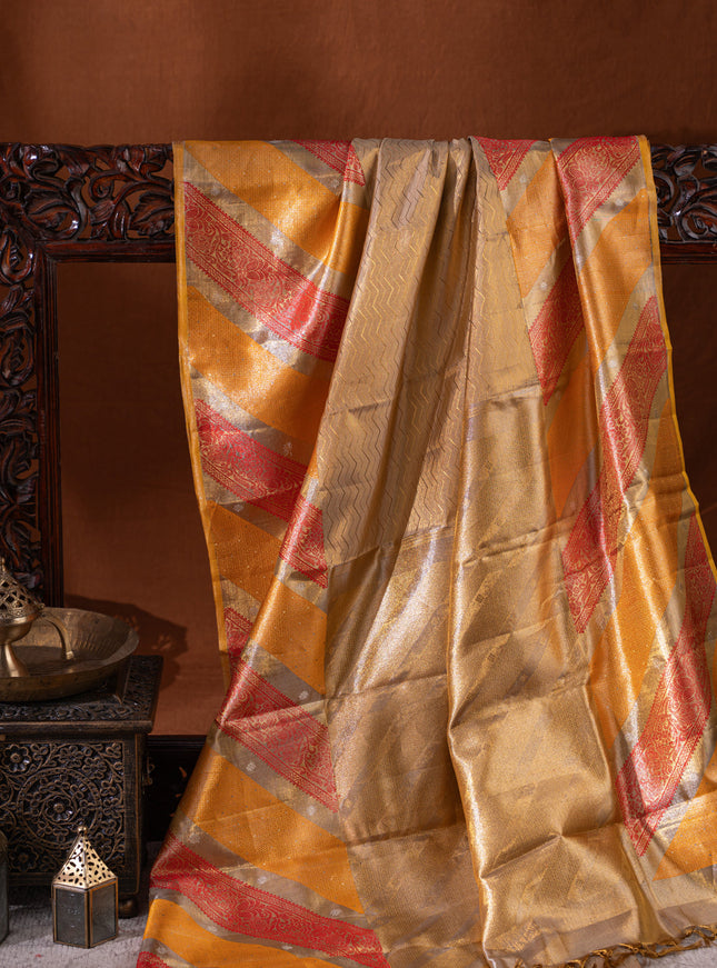 Tissue Kanchipuram Gold And With Zig Zag Pattern