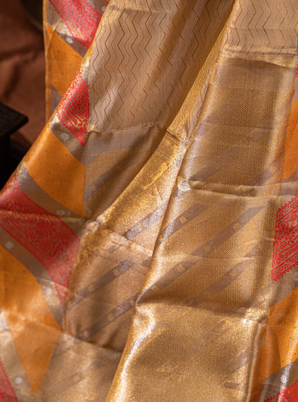 Tissue Kanchipuram Gold And With Zig Zag Pattern
