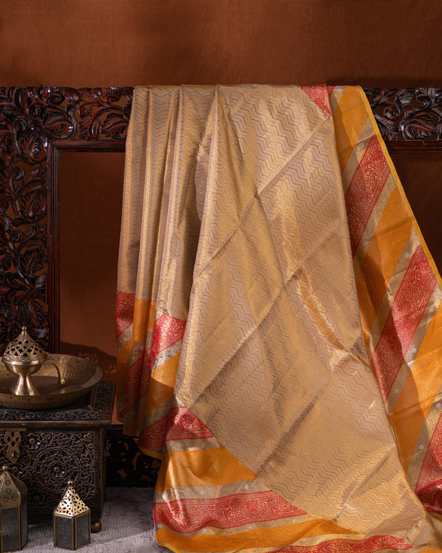 Tissue Kanchipuram Gold And With Zig Zag Pattern